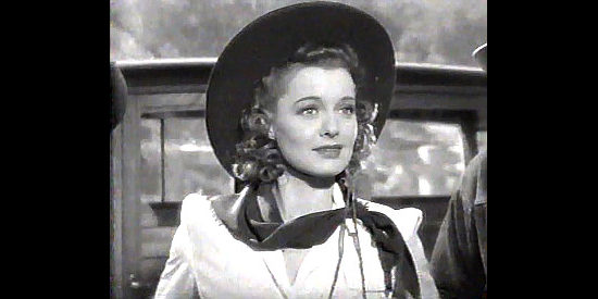 Ellen Drew as Joan Cameron arrives at the ranch Jack pretends to own in Buck Benny Rides Again (1940)