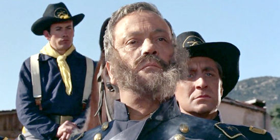 Emilio Rodriguez as President Grant, donning a fake beard to prove his identity after being shaved in Ringo and Gringo Against All (1966)