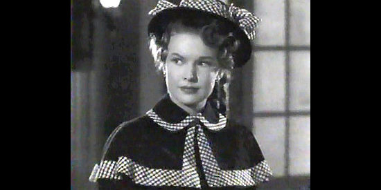 Gale Storm as Liza Crockett gets her first glimpse of Daniel Bone in The Dude Goes West (1948)