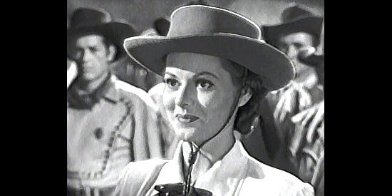 Lorna Gray (Adrian Booth) as Connie Faulkner, eager to report on the Rangers in The Gallant Legion (1948)