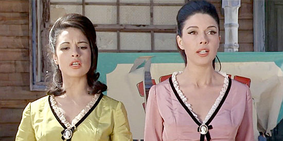 Maria Martinez as Virgina Brown and Monica Randall as Carolina Brown provide the guys a hiding place, under their skirts, in Gringo and Ringo Against All (1966)