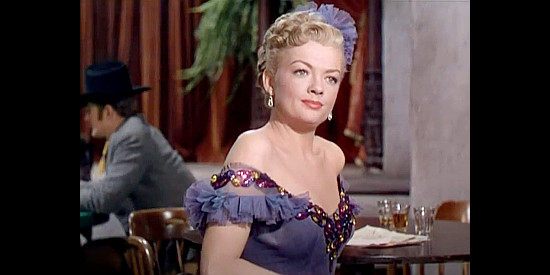 Myrna Dell as Nancy, the saloon singer who works for Grant O'Hara in The Gal Who Took the West (1949)