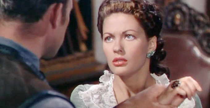 Yvonne De Carlo as Lillian Marlowe, finding the O'Hara boys harder to control than expected in The Gal Who Took the West (1949)