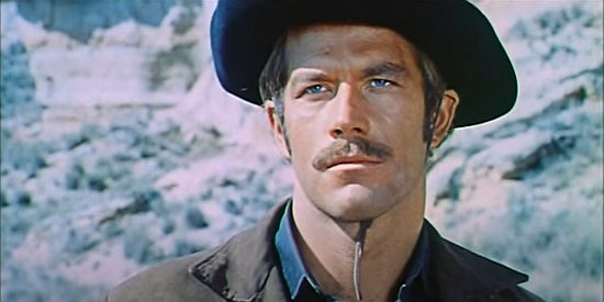 Richard Harrison as Wayne Sonnier (aka Robert Walton), a former gunman forced into action again in Stagecoach of the Condemned (1970)