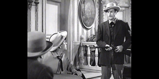 Tom Tyler as Frank James, confronting Bob Ford at last in I Shot Jesse James (1949)