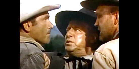 Irving Bacon as Matt Cooper trying to separate Tom Eggers (Preston Foster) and Gil Hawks (Forrest Tucker) in The Big Cat (1949)