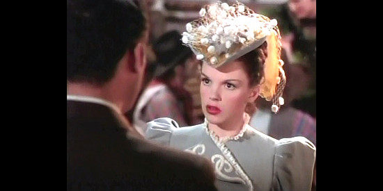 Judy Garland as Susan Bradley, a newcomer to Sandrock telling off Ned Trent in The Harvey Girls (1946)