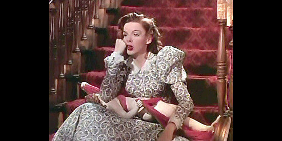 Judy Garland as Susan Bradley, exasperated after a barroom brawl in The Harvey Girls (1946)