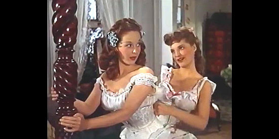 Susan Hayward as Morna Dabney and Julie London as sister Aven, prettying up for company in Tap Roots (1948)