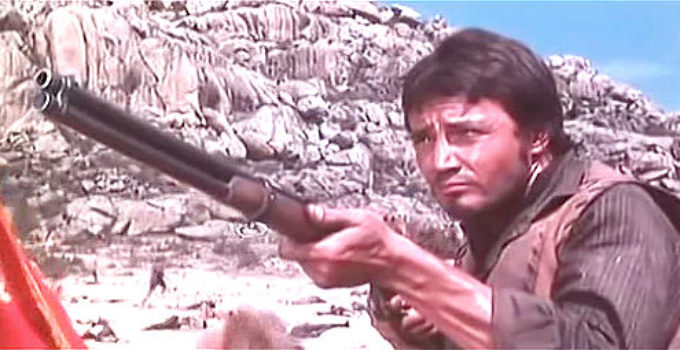 Hugo Blanco (John Clark) as Peter Lembrock, battling rebellion forces in Mestizo (1965)