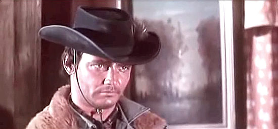Hugo Blanco (John Clark) at Peter Lembrock, wondering which Mountie was responsible for his sister's death in Mestizo (1965)