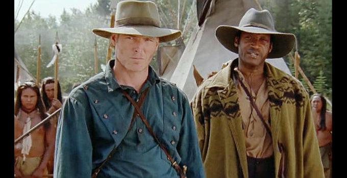 Christopher Reeve as Alan Johnson and Tony Todd as Britt Johnson warn the Kiowa of coming trouble in Black Fox, The Price of Peace (1995)