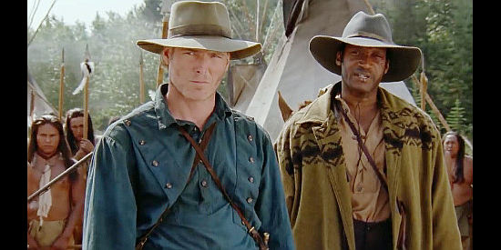 Christopher Reeve as Alan Johnson and Tony Todd as Britt Johnson warn the Kiowa of coming trouble in Black Fox, The Price of Peace (1995)