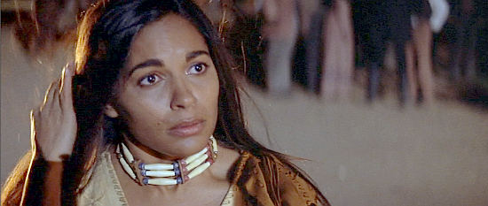 Salli Richardson as Lana, realizing her father is in the hands of Sheriff Bates in Posse (1993)