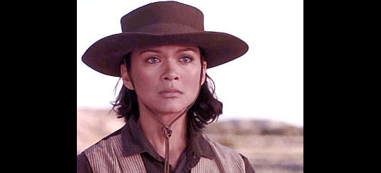 Nia Peeples as Agostina Vega, fearing trouble for the soldiers she left behind in Return to Lonesome Dove (1993)
