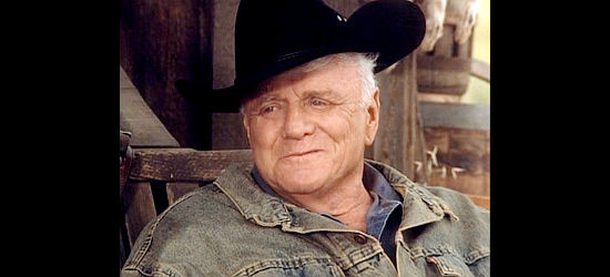 Brian Keith as The Westerner, humored by Lute Cantrell's motorcyle in The Gambler Returns, Luck of the Draw (1991)