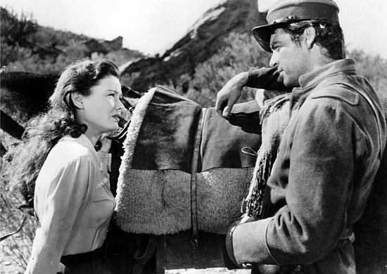 Gene Tierney as Teresa Chavez learns Martin Penalosa (Rory Calhoun) is an Army deserter in Way of a Gaucho (1952)