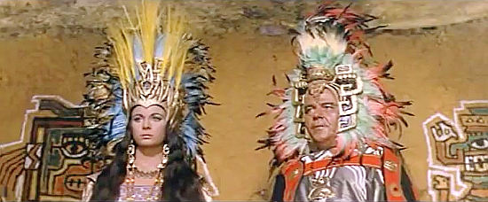 Amadeo Trillio as Incan priest Inazuma introduces Princess Inca (Anna Maria Polani) to his people in Lost Treasure of the Incas (1964)