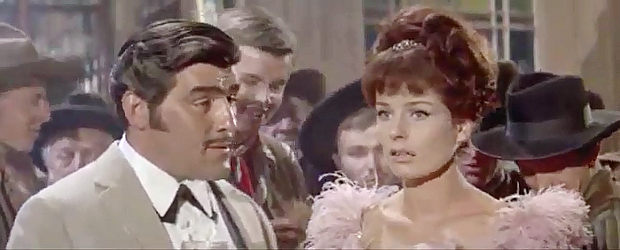 Dorothee Parker as Jane Brendel, realizing she's made a mistake taking a job as saloon girl for Matt Ellis in Massacre at Marble City (1964)