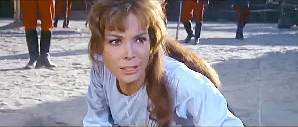 Elisa Montes as Brenda, watching her Indian friend Kiola being killed by soliders in Mutiny at Fort Sharp (1966)