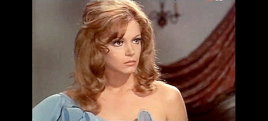 Maria Pia Conte as Isabel, irate over Col. Cordoba's tax collection methods in Zorro's Latest Adventure (1969)