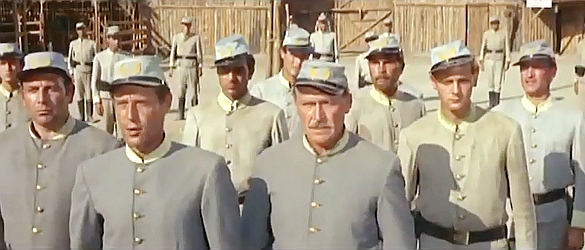 The Confederate officers demand permission to travel outside the fort to bury their loved ones in Mutiny at Fort Sharp (1966)