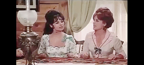 Diana Lorys as Fanny and Marta May as Betty, expressing their views during a temperance union meeting in The Twins from Texas (1964)