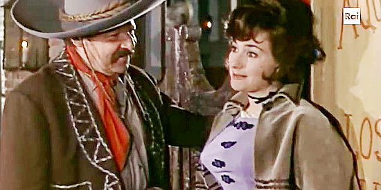 Donatella Marrosua (Tulua Nelson) as Lola, the saloon girl Don Abriles romances, in The Implacable Three (1963)