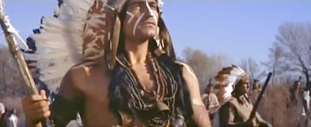 Jose Truchado as Chief Brown Bear, ready to lead an assault on the fort in Cavalry Charge (1964)