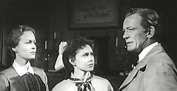 Kristine Miller as Kathryn Bonham, Georgia Lee as Cora Nicklin and William Tallman as Matt Bonham, worrying about young Toby in The Persuader (1957)