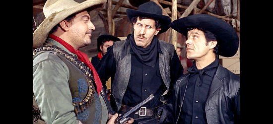 Tito Garcia as Pablo 'El Terrible,' a Brenton henchman, confronting Ciccio and Franco in Fistful of Knuckles (1965)