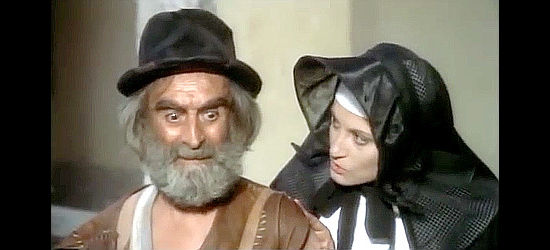 Vincenzo Maggio (Enzo Maggio) as Gin, listening to a proposed solution to his problems from Mother Superior (Fiorella Gaigano as Lea Gargano) in Seven Nuns in Kansas City (1973)
