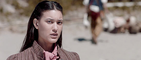 Julia Jones as Angelique, wondering about the wisdom of staying behind in Abandoned Angelique's Isle (2018)