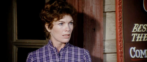 Katherine Woodville as Catherine Cooper, the shop keeper's wife seduced by a posse member in Posse (1975)