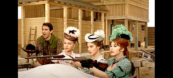 The girls -- Helen Chanel as Alice, Leonora Ruffo as Sara and Dominique Boschero as Sherry -- take aim during the climatic gunfight in A Dollar of Fear (1960)