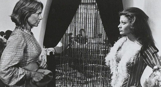 Vera Miles as Molly Parker meets Dolly Winward, the whore Johnny really loves in Molly and Lawless John (1972)