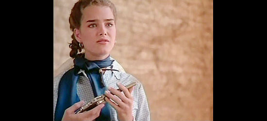 Brooke Shields as Wanda Nevada, about to get a lesson in how to fire a pistol in Wanda Nevada (1979)