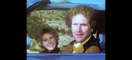 Elmore Vincent as Jerry, the writer asked to do a piece on the Old West with his girlfriend Gail (Elizebeth Leigh) in Little Moon and Jud McGraw (1975)