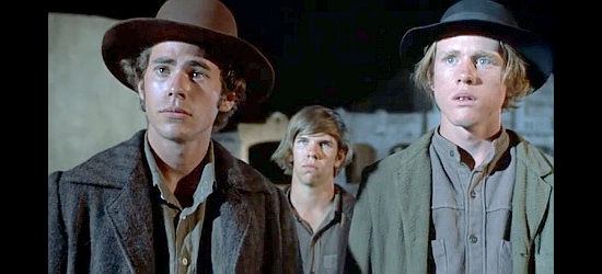 Gary Grimes as Will, Charles Martin Smith as Tod and Ron Howard as Les in The Spikes Gang (1974)