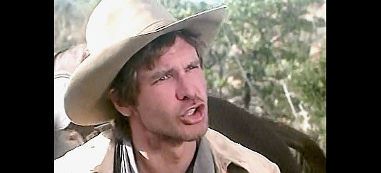 Harrison Ford as Tommy Lillard, arguing with Avram over his refusal to ride a horse on Saturdays in The Frisco Kid (1979)