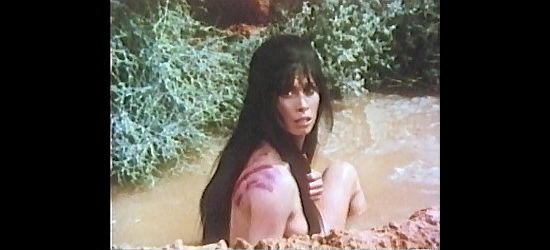 Stefanie Powers as Little Moon, caught bathing by Jebediah Kelsey in Gone with the West (1974)