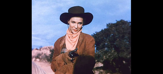 Carla Balenda as Beth Larabee, kidnapping a doctor with medical and romantic intent in Outlaw Women (1952)