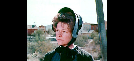 Estelle Parson as Sadie Underwood, a recent window looking to the reverend for help in The Gun and the Pulpit (1974)