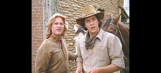 Kurt Russell as Morgan Beaudine and Tim Matheson as Quinton Beaudine, rounding up a crew for a cattle drive in The Quest -- The Longest Drive (1976)