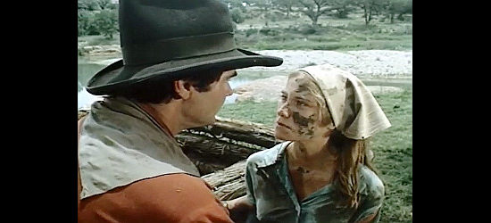 Maureen McCormick as Rose of Sharon, telling brother Bovey of her plans to marry Jimmie D. in Pony Express Rider (1976)