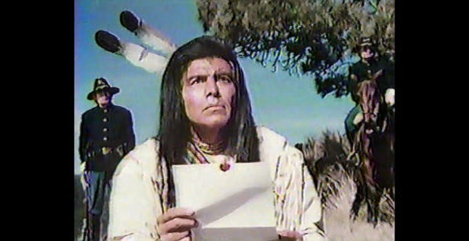 Ned Romero as Chief Joseph, distressed by news of changing federal policy toward his tribe in I Will Fight No More Forever (1975)