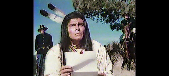 Ned Romero as Chief Joseph, distressed by news of changing federal policy toward his tribe in I Will Fight No More Forever (1975)