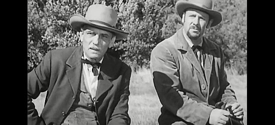 Francis McDonald as Crump and Dick Crockett as Eddie Crockett, town leaders encouraging John Sands to stand up to Matt Garson on their behalf in Panhandle (1948)