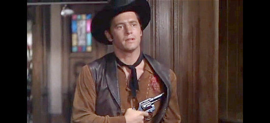 Gordon MacRae as Logan Barrett, looking for treatment for his gunshot wound in Return of the Frontiersman (1950)