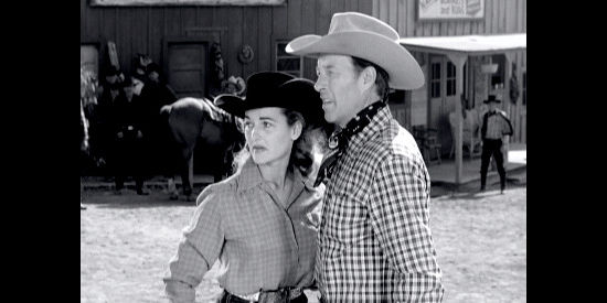 Peggy Stewart as Kay Collins, trying to talk Joe Daniels (Bill Elliott) out of a showdown with Slater in Kansas Territory (1952)